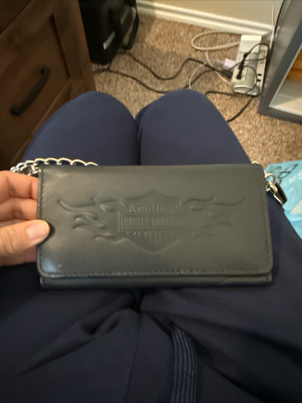 Harley-Davidson Black Leather Chain Wallet Biker Long Wallet w/ Snap & Clip